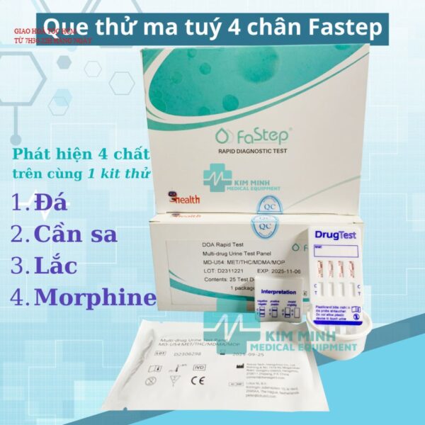 (Giá sỉ) Que thử ma tuý 4 chân Fastep hộp nguyên 25 test (25 test + 25 cốc) date 2026