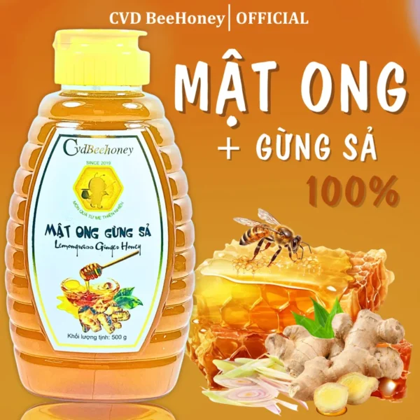 Mật ong nguyên chất Gừng Sả, mật ong tự nhiên, tăng sức đề kháng, kháng khuẩn, mật ong CvdBeehoney