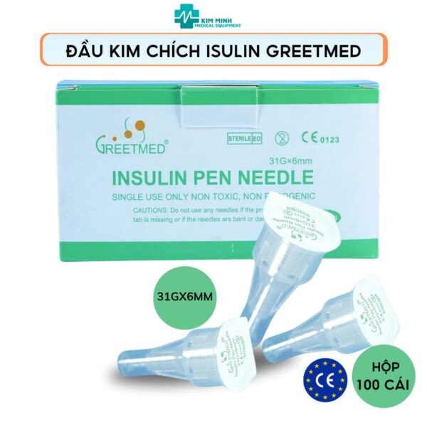Đầu kim bánh ú chích tiểu đường Insulin Greetmed dùng 1 lần hộp 100 cái