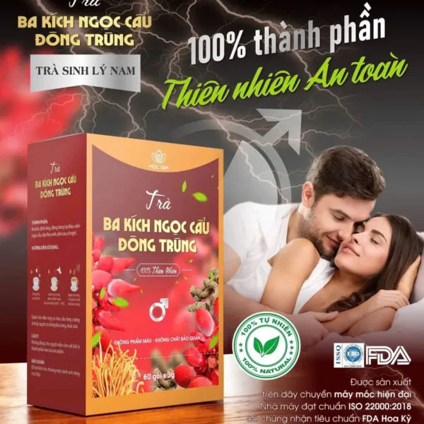 Trà Thảo Mộc Ba Kích , Nấm linh chi, ngọc cẩu dành cho người đau lưng, tăng sinh lý hộp 30 gói